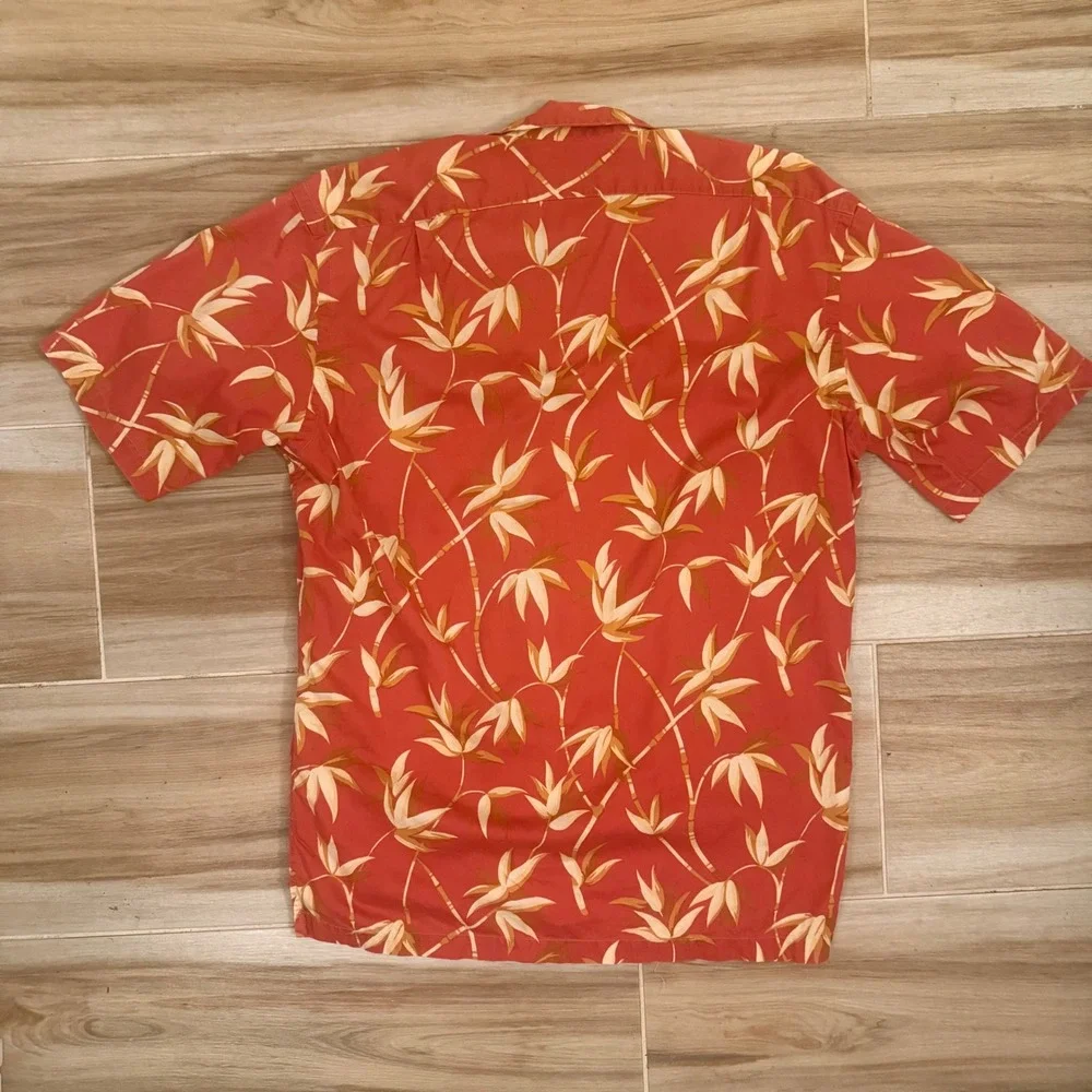 Polo Ralph Lauren Mens Medium Red Bamboo Tropical Print Cotton Button Down Shirt